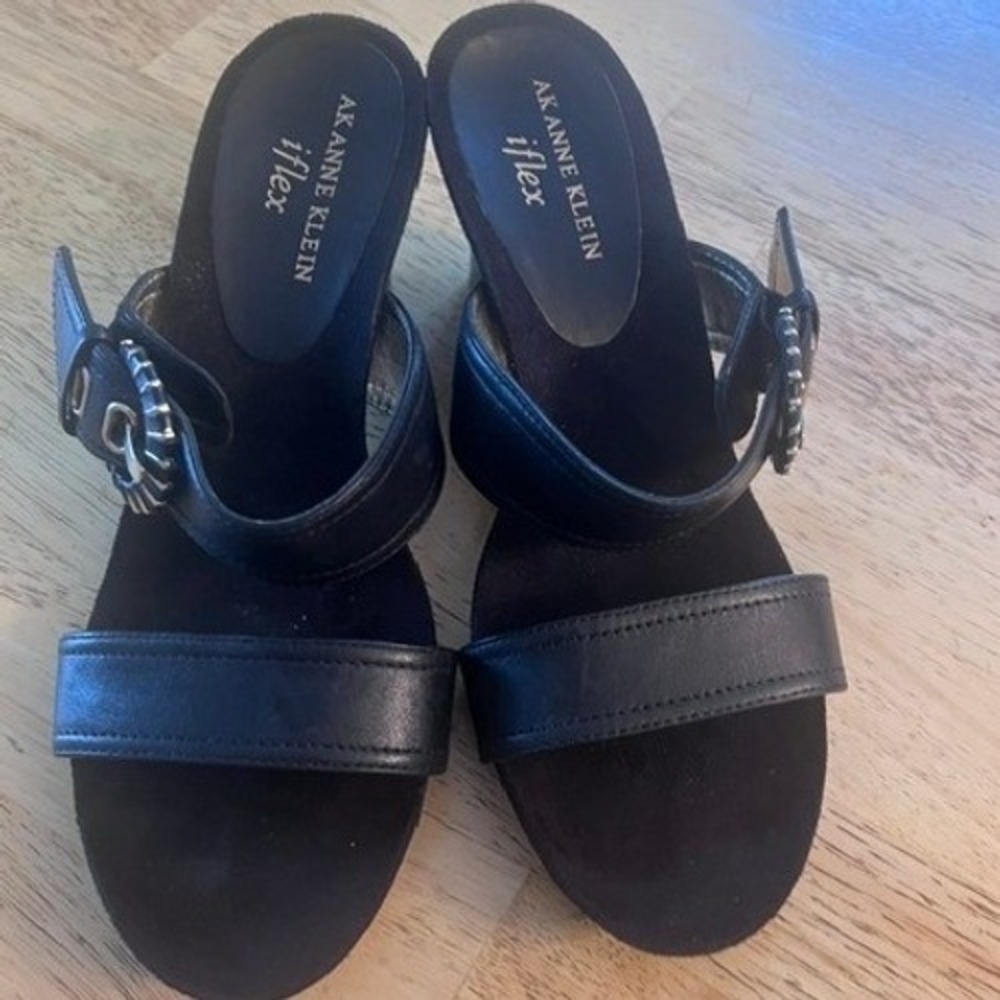 AK Anne Klein iFlex open-toe heeled slide sandals black Women 6.5